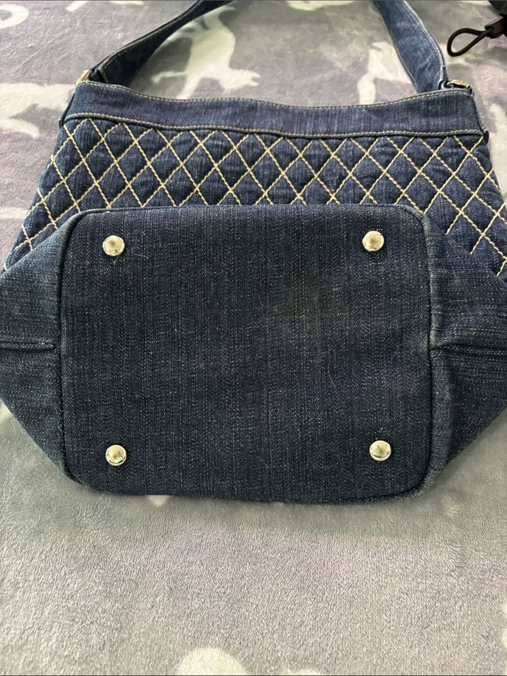 Vera Bradley Denim Quilted Shoulder Bag with Front Zip Pocket - Dark Blue